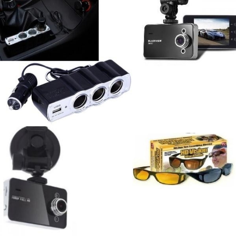 Camera auto K6000 + Priza auto tripla + 2 x Ochelari auto HD vision