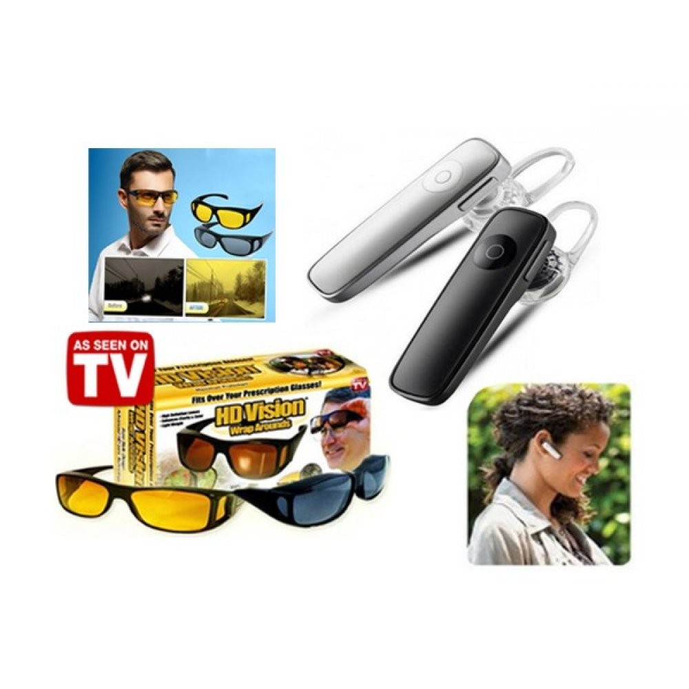 Casca Bluetooth, model 2018 + Set 2 perechi ochelari de condus - pentru zi si noapte