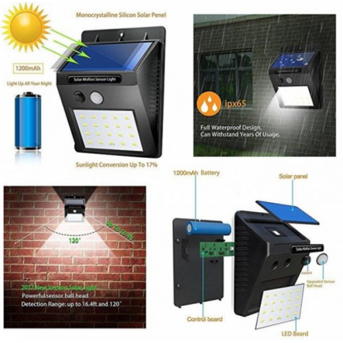 3 x Lampa 20 leduri cu incarcare solara si senzor de miscare