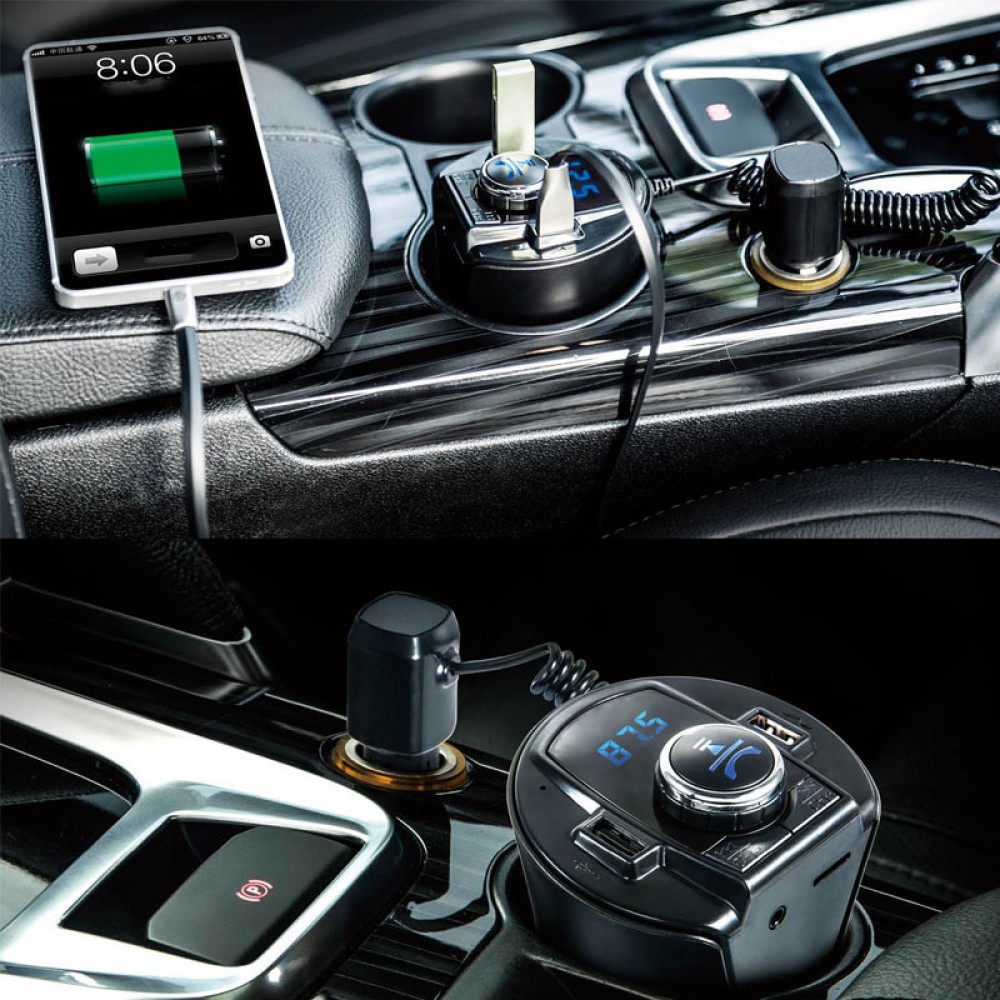 Incarcator auto pahar cu functie Handsfree, Modulator FM Bluetooth si Ecran LCD